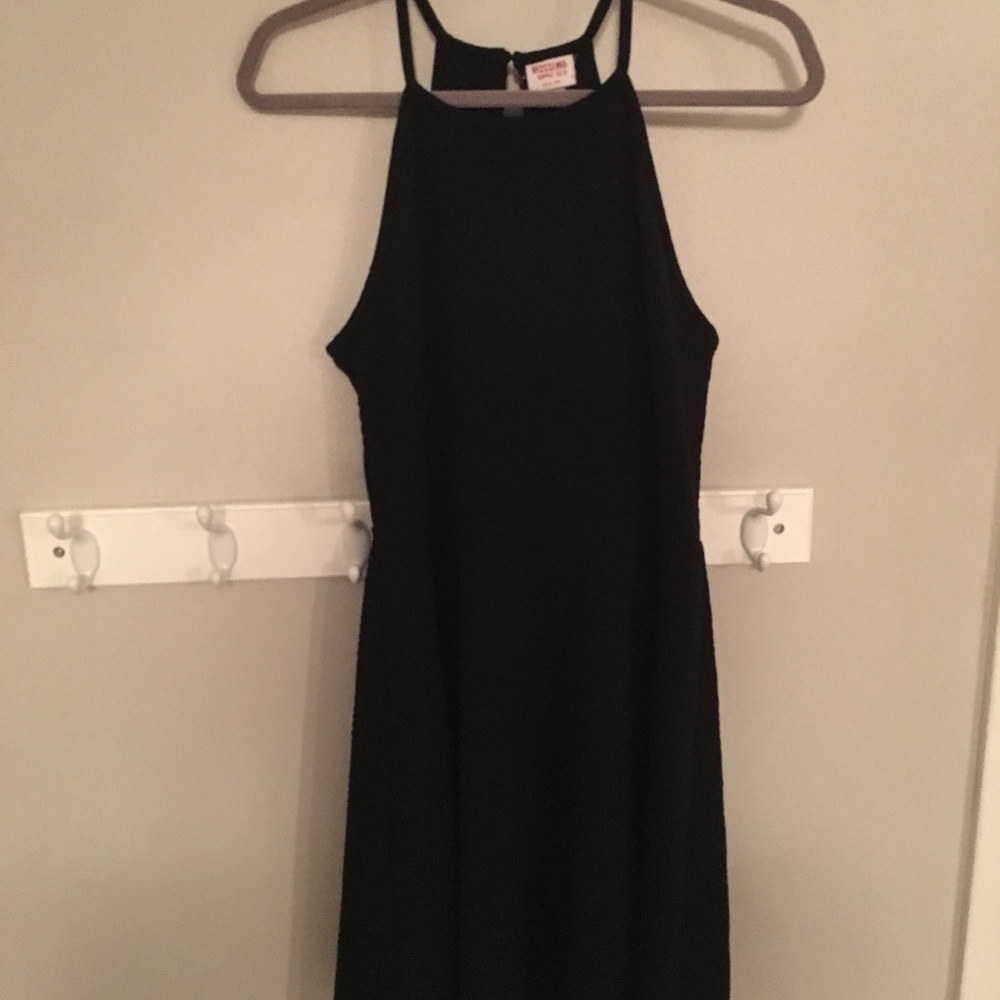 High-neck Black Skater Dress